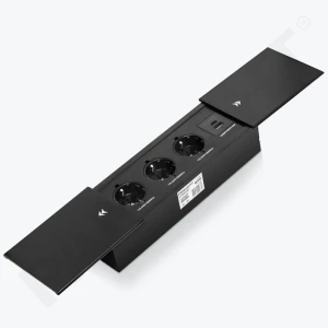 Priză încorporată glisantă, 3 Prize Schuko, USB A+C 18W, neagră, cablu 1.5m, 16A, 250V PL-030C3U-B
