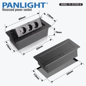 Priză încorporabilă în Blat, 3 Prize Schuko, neagră, încastrabilă Bucatarie, Masă sau Birou, 16A, 250V PL-6131D3-B-thumb-3