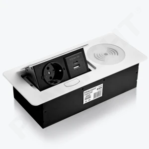 Выдвижная розетка USB A+C и беспр. зарядкой 18W + 1xSchuko белая, встр., 16A, 250V провод 1,5м PL-6800D1UW-W-thumb-1