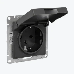 Розетка с/з Epica IP44 черная со шторками с крышкой 16A, 250V UP1-SOB-111-44