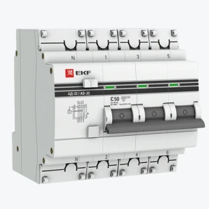 Întrerupator diferential 3P+N 50А/30мА (х-ка C эл. тип AC 270V) 4,5кА АД-32 EKF PROxima