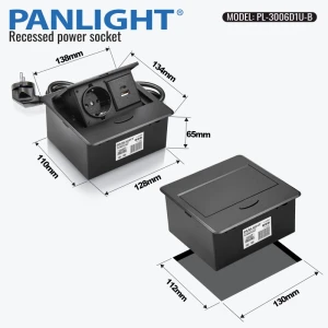 Priză încorpor. retractabilă 1xSCHUKO, USB A+C 18W, neagră, 16A, cablu 1.5m PL-3006D1U-B-thumb-3