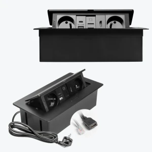 Мебельная розетка MULTISOFT 2хSHUKO USB A+C RJ45 HDMI кабель 1.5 м черная GTV AE-PBSURH2GS-20