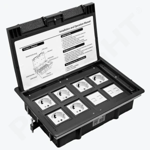 Priză pardoseală echipată cu 6 Prize 2P+E + 4 Prize date RJ45 UTP, sură, metal, IP44 + Doza montaj, PL-2280F6R-G