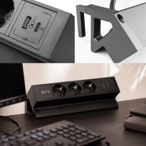 Мебельная розетка BASCO 3хSHUKO USB A+C кабель 1.5 м черная GTV AE-GMBAS3S2U-20