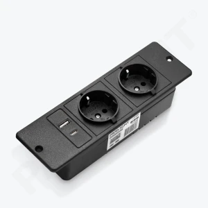 Priză încastrabilă în mobilă 2 prize Schuko, USB A+C 18W, neagră, 1.5m cablu, 16A, 250V PL-0103S2U-B-thumb-1