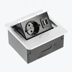Розетка выдвижная 1-местная встраиваемая с заземлением 2 USB серебристый GTV AVARO AE-PB1SAVA-53