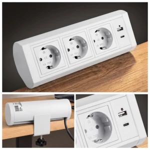 Prelungitor priză de colt, USB A + C 18W, alb, 1.5m cablu, 16A, 250V PL-3020S3U-W