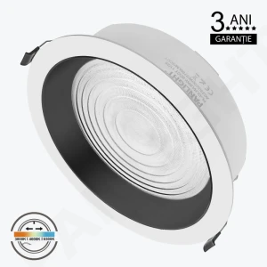 Spot LED Downlight 3CCT 30W rotund alb cu reflector negru 2790lm Ra80 încastrat IP20 200*235*70 230V PL-DLRA30W-3CCT