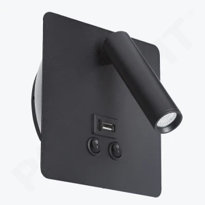 Бра с выкл. и подсветкой 5W+5W 4000K квадрат USB A+C IP20 черный LED, PL-21031B-thumb-1