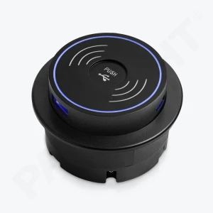Încarcator fără fir 16W 3 USB încorporat retractabil, negru PL-0113S1UW-B