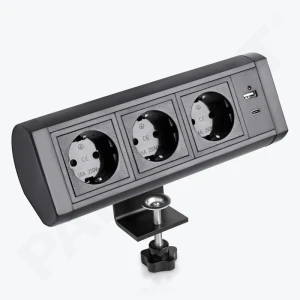 Prelungitor priză de colt, 3 prize, USB A + C, 18W, neagru, 1.5m cablu, 16A, 250V PL-3020S3U-B