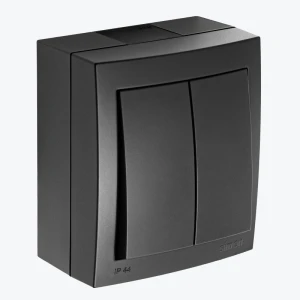 Выключатель 2-кл черный мат наружный IP44 Simon Aquaclick 10А ACW5/49