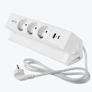 Мебельная розетка BASCO 3хSHUKO USB A+C кабель 1.5 м белая GTV AE-GMBAS3S2U-10