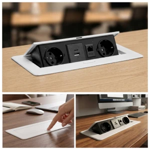 Розетка мебельная SOFT 2xSchuko, USB A+C 18W, RJ45, белая выдвижная, 16A 250V провод 1,5м PL-6503D2-W