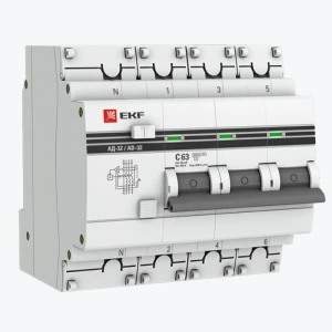 Întrerupator diferential 3P+N 63А/30мА (х-ка C эл. тип AC 270V) 4,5кА АД-32 EKF PROxima