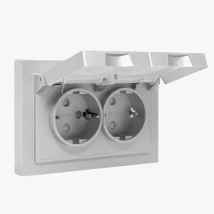 Epica Priză dublă aluminiu IP44 Schuko 2P+E, protectie copii 16A, 250V UP1-SOA-211-44