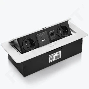 Розетка мебельная SOFT 2xSchuko, USB A+C 18W, RJ45, белая выдвижная, 16A 250V провод 1,5м PL-6503D2-W