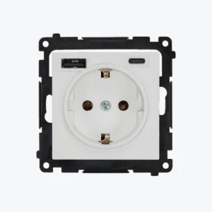 Розетка с заземлением с защитными шторками и USB C+A  белая мат SIMON 55 TGSZ1ZUSB2CA.01/111