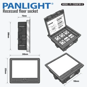 Лючок напольный на 4 розетки 2P+E и 4 x RJ45 встр. в пол 8 модулей, IP44, Серый, в сборе с монтаж. коробкой PL-2260F3R-G-thumb-3