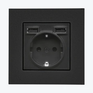 Розетка с заземлением с защитными шторками и 2USB черный мат SIMON 55 TGSZ1ZUSB2AA.01/149
