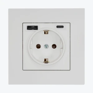 Розетка с заземлением с защитными шторками и USB C+A  белая мат SIMON 55 TGSZ1ZUSB2CA.01/111