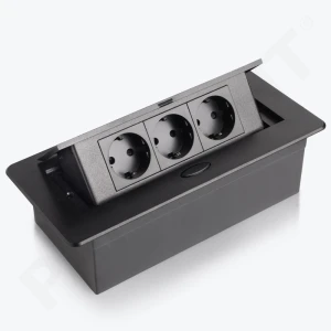 Priză încorporabilă în Blat, 3 Prize Schuko, neagră, încastrabilă Bucatarie, Masă sau Birou, 16A, 250V PL-6131D3-B