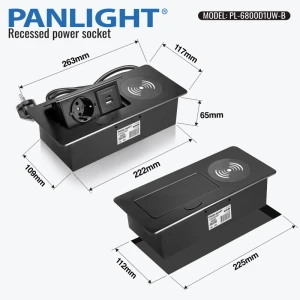 Выдвижная розетка USB A+C и беспр. зарядкой 18W + 1xSchuko черная, встр., 16A, 250V провод 1,5м PL-6800D1UW-B-thumb-3