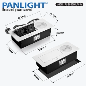 Выдвижная розетка USB A+C и беспр. зарядкой 18W + 1xSchuko белая, встр., 16A, 250V провод 1,5м PL-6800D1UW-W-thumb-3