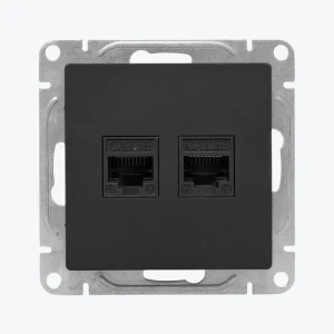 Розетка 2xRJ45 Cat.5e, компьютерная 2 модуля Epica черная UP1-SOB-2RJ45-5