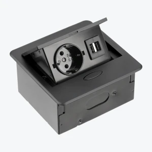 Розетка выдвижная 1-местная встраиваемая с заземлением USB A+C черная GTV AVARO AE-PB1SAVA-20N