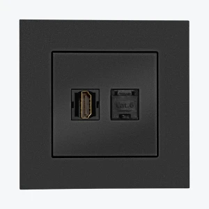 Розетка HDMI + компьютерная розетка RJ45 катугория 6е черный мат TGHRJ45.01/149 SIMON 55