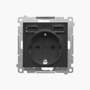 Розетка с заземлением с защитными шторками и 2USB черный мат SIMON 55 TGSZ1ZUSB2AA.01/149