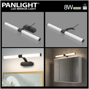 Aplică LED IP44 negru 8W 4000K tablou/oglindă 800lm 230V 600*168*96mm PL-ML-C03-600-BK