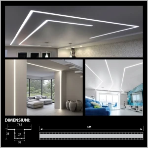 Profil din aluminiu pentru bandă LED incastrat rigips argintiu 3m/set 72*35mm PL-7235-A 3m PANLIGHT