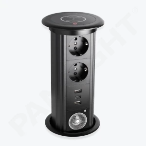 Priză retractabilă 2x2P+E, 2USB A+1C, Bluetooth Audio și Speaker, încărcare fără fir 18W, Ridicare și Coborare automată, 120mm, 1.5m cablu, neagră, 10A 250V PL-15W06U2BS-B-thumb-1