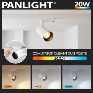 Proiector track cu LED pe sina 2 fire alb 20W 3CCT PL-20TLE3CCT-WH