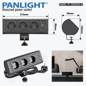 Prelungitor priză de colt, 3 prize, USB A + C, 18W, neagru, 1.5m cablu, 16A, 250V PL-3020S3U-B-thumb-3