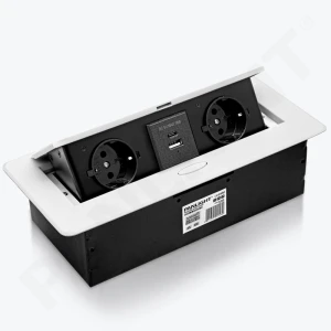 Розетка мебельная Slow pop up  2xSchuko, USB A+C 18W, белая выдвижная, 16A, 250V провод 1,5м PL-6501D2U-W