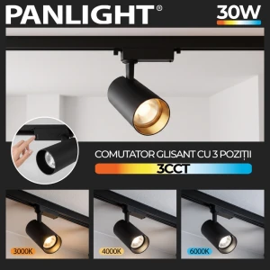 Proiector track cu LED pe sina 2 fire negru 30W 3CCT PL-30TLE3CCT-BK