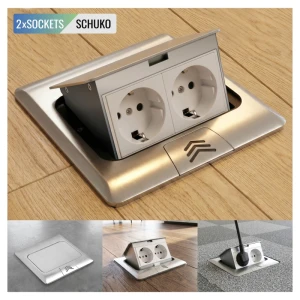 Priză pardoseală echipată cu 2 Prize Schuko, Slow pop up, argintie, metal, IP44+ Doza montaj, PL-1452F2-S-thumb-2