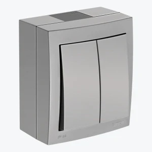 Выключатель 2-кл серый проходной IP44 наружный Simon Aquaclick 10А ACW6/2/X/18