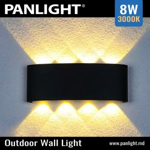 Фасадный светильник на 8 линз 3000K Черный 8x1W LED IP54 PL-25010B 220x80x50mm
