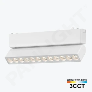 Proiector LED Liniar Grilă 12W 24° 3CCT 48V Alb, șină magn Ultra Slim 230 мм PL-12MTC3CCT-WH
