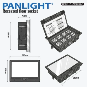 Лючок напольный на 6 розеток 2P+E и 4 x RJ45 встр. в пол, люк на 10 модулей, IP44, Серый, с монтаж. кор. PL-2280F6R-G-thumb-3